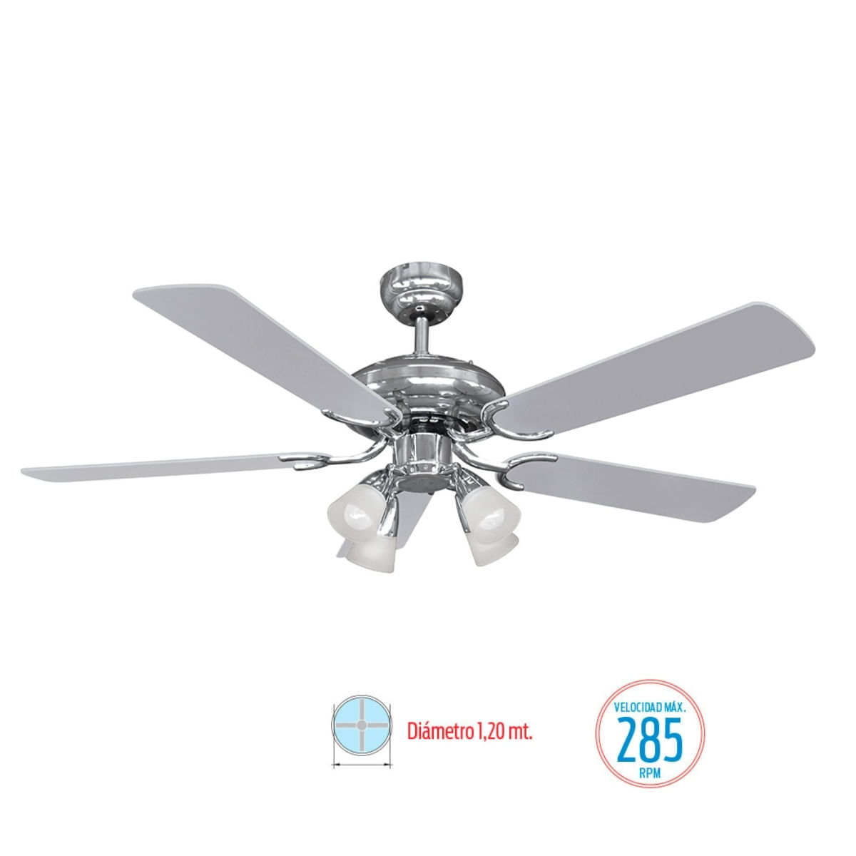 Ventilador de Techo con Lúz 48" Silver/Negro VTHM415