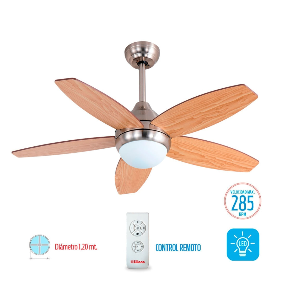 Ventilador de Techo con Lúz 48" Wengue/Haya VTHM315R