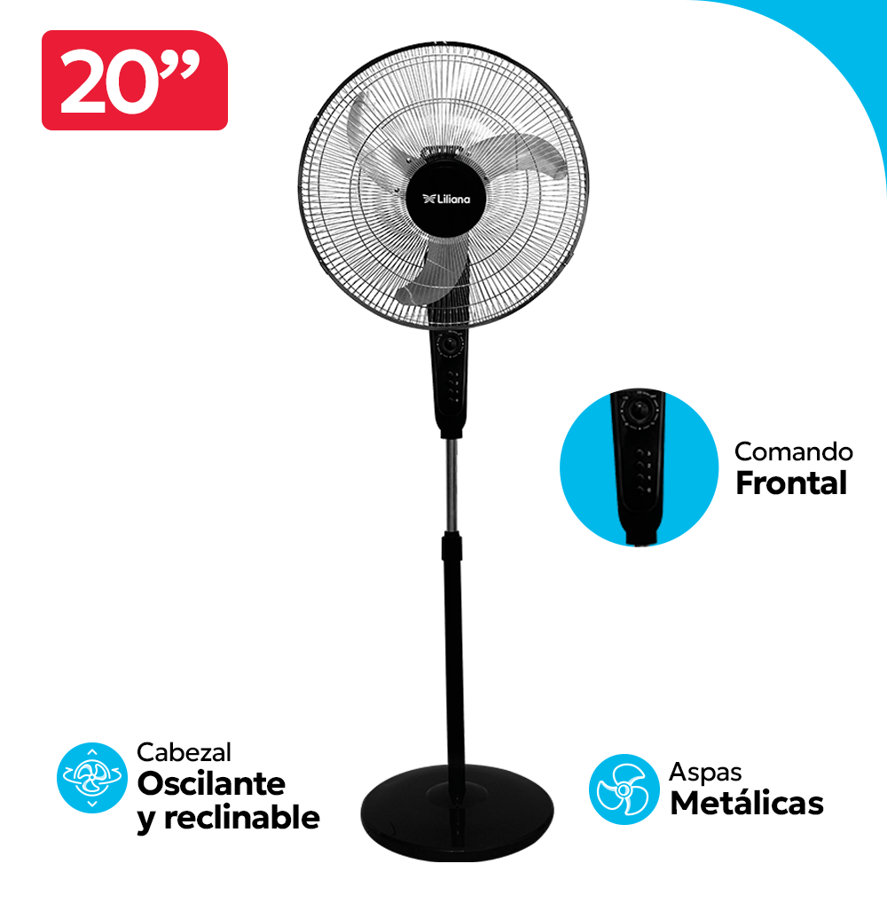 Ventilador de Pie Liliana VPC20MR 20"Aspas Metálicas Timer 90W